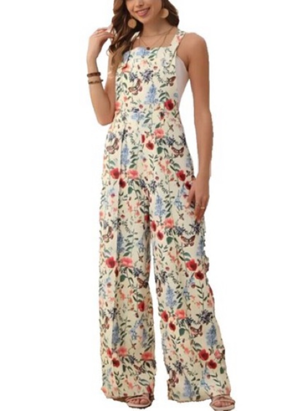 Cider Lightweight Corduroy Botanical Floral & Bug Button Wide Leg Jumpsuit - Picture 3 of 10